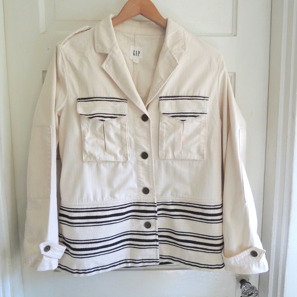 GAP White & Black Striped Denim Nautical Retro Button Front Jacket S